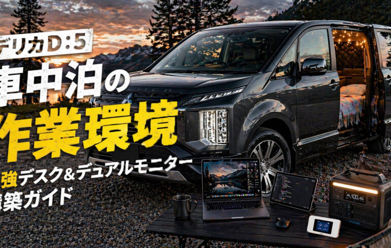 デリカD:5車中泊の作業環境！最強デスク＆デュアルモニター構築ガイド！